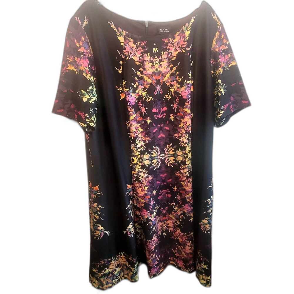 Tahari Black A-Line Floral Dress 20W Women's Plus Knee-Length Fall Wedding